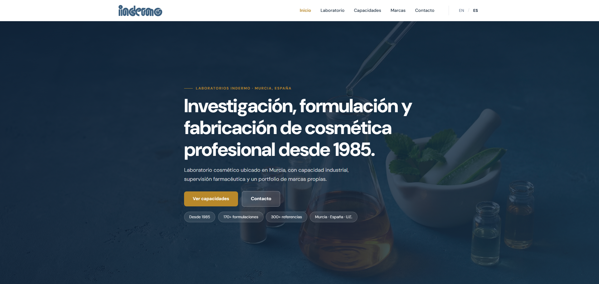 Captura de la web Laboratorios Indermo