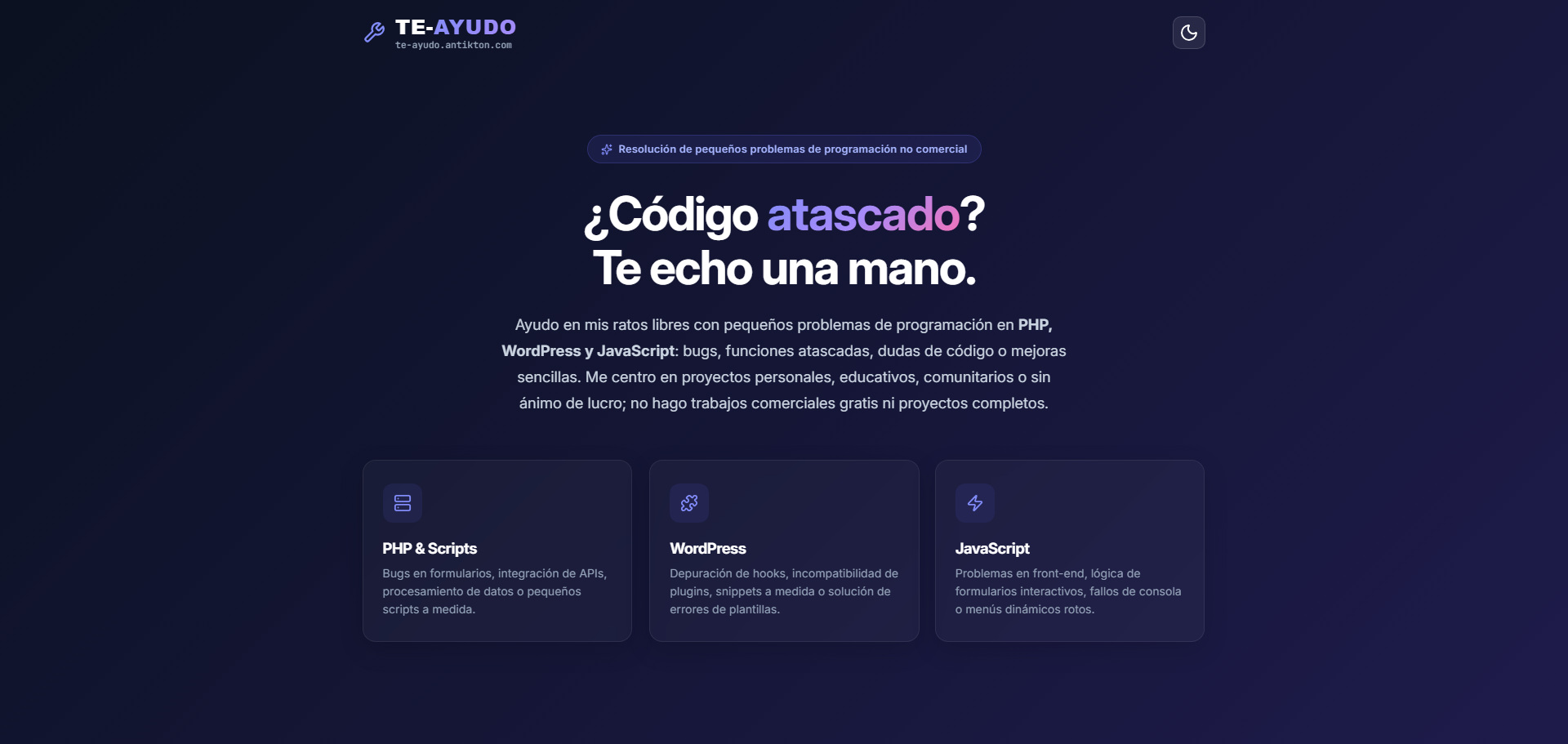 Captura de la web TE-AYUDO